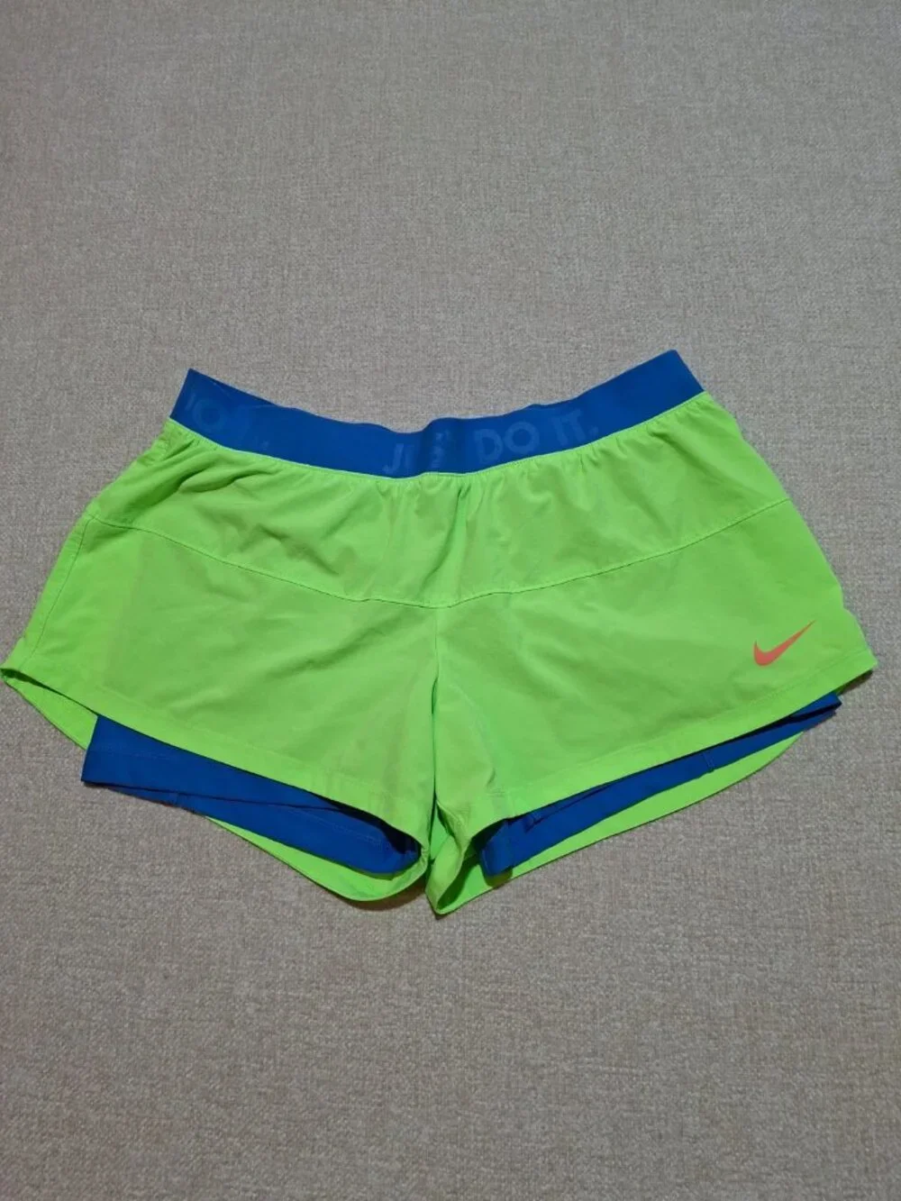 Nike Dri-FIT 2-in-1 Running Shorts Women's XL Green Blue Athletic Activewear